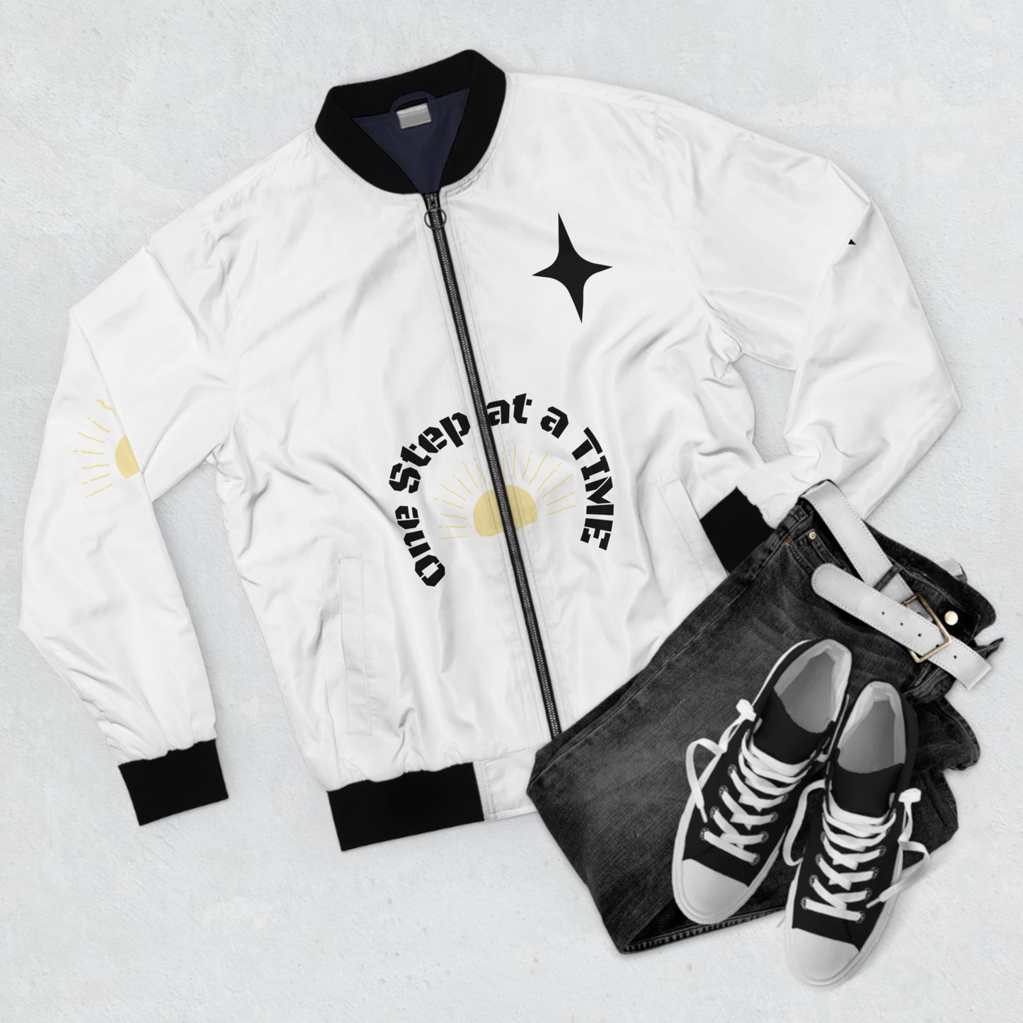 Bomber Jacket — 'One Step at a Time' Sunset Graphic