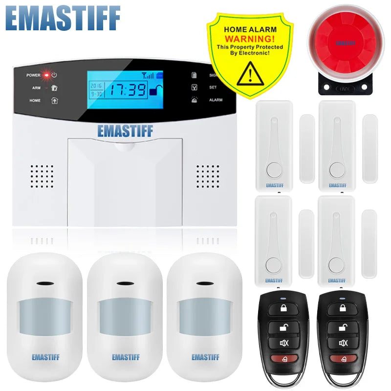 NEW Built-in antenna Door Gap Sensor PIR Motion Detector Wireless LCD GSM SIM card House security Alarm system Smoke Flash Siren