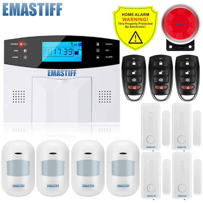 NEW Built-in antenna Door Gap Sensor PIR Motion Detector Wireless LCD GSM SIM card House security Alarm system Smoke Flash Siren