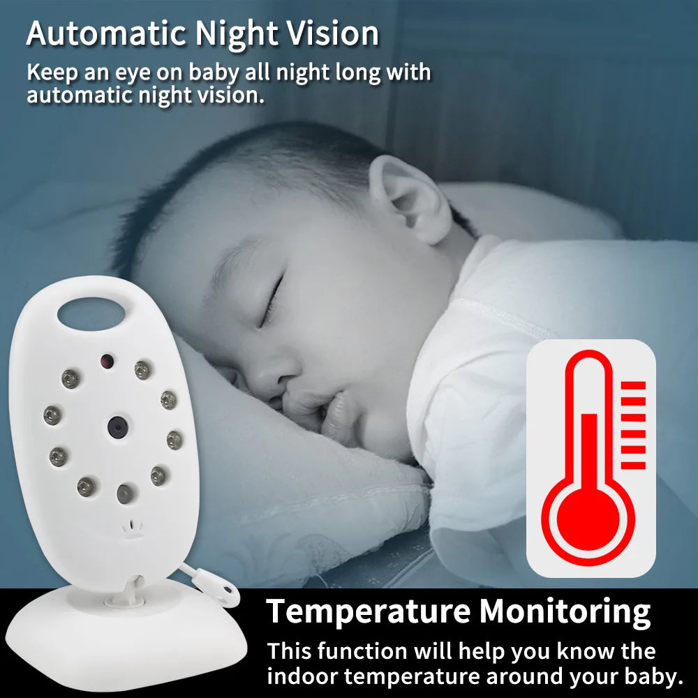 Wireless Video Baby Monitor 2.0 inch Color Security Camera 2 Way Talk NightVision IR LED Temperature Monitoring with 8 Lullaby