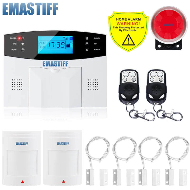 NEW Built-in antenna Door Gap Sensor PIR Motion Detector Wireless LCD GSM SIM card House security Alarm system Smoke Flash Siren