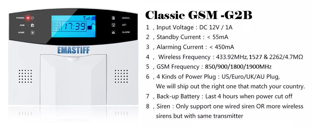 NEW Built-in antenna Door Gap Sensor PIR Motion Detector Wireless LCD GSM SIM card House security Alarm system Smoke Flash Siren