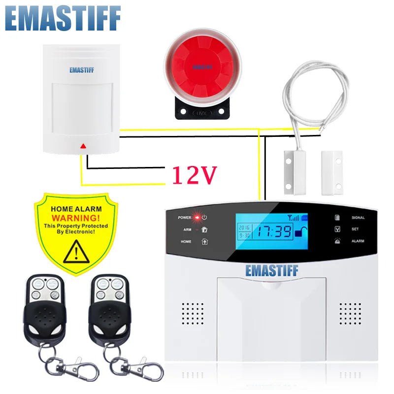 NEW Built-in antenna Door Gap Sensor PIR Motion Detector Wireless LCD GSM SIM card House security Alarm system Smoke Flash Siren