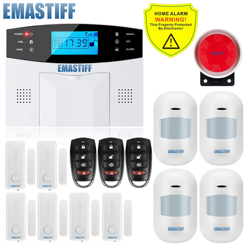 NEW Built-in antenna Door Gap Sensor PIR Motion Detector Wireless LCD GSM SIM card House security Alarm system Smoke Flash Siren