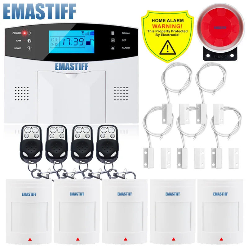NEW Built-in antenna Door Gap Sensor PIR Motion Detector Wireless LCD GSM SIM card House security Alarm system Smoke Flash Siren
