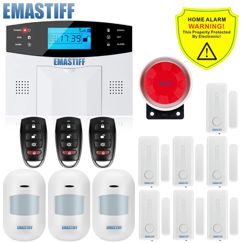 NEW Built-in antenna Door Gap Sensor PIR Motion Detector Wireless LCD GSM SIM card House security Alarm system Smoke Flash Siren