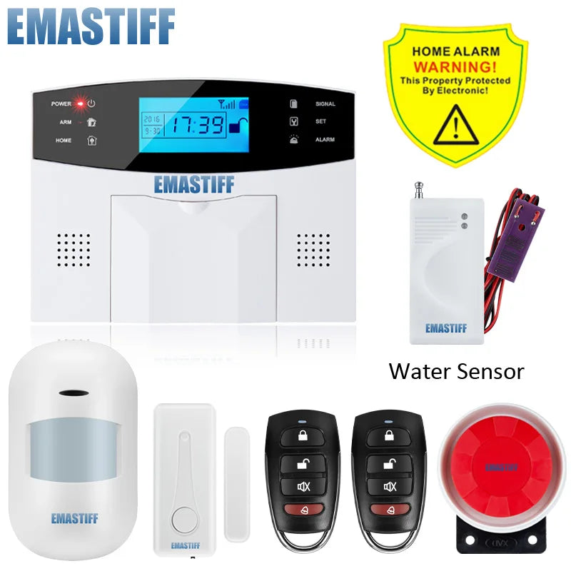 NEW Built-in antenna Door Gap Sensor PIR Motion Detector Wireless LCD GSM SIM card House security Alarm system Smoke Flash Siren