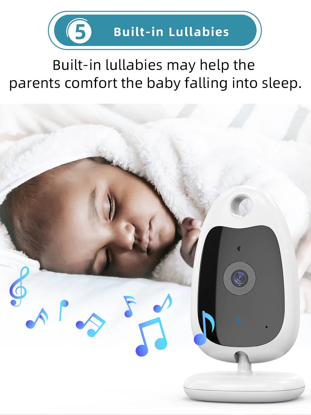 Wireless Video Baby Monitor 2.0 inch Color Security Camera 2 Way Talk NightVision IR LED Temperature Monitoring with 8 Lullaby