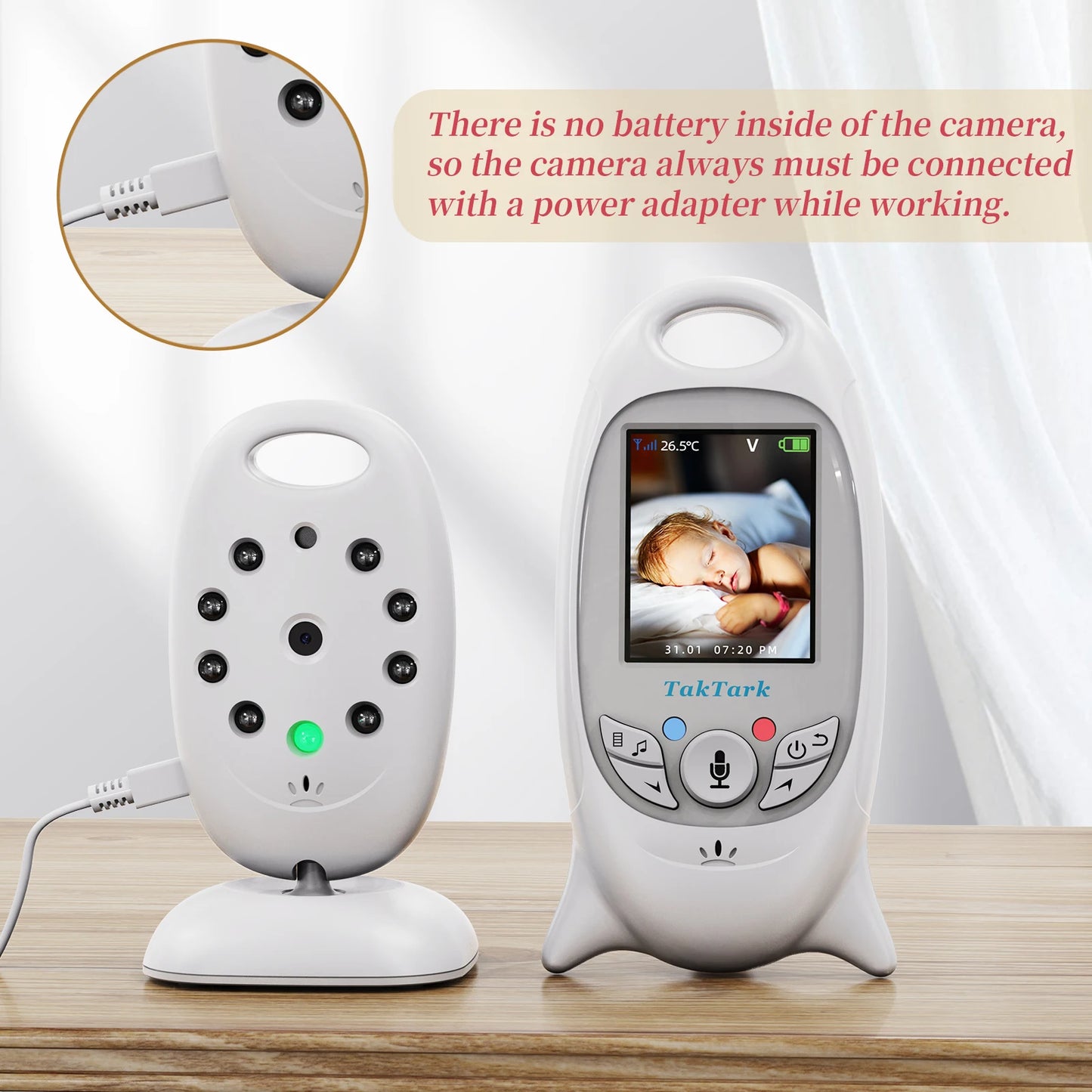 Wireless Video Baby Monitor 2.0 inch Color Security Camera 2 Way Talk NightVision IR LED Temperature Monitoring with 8 Lullaby
