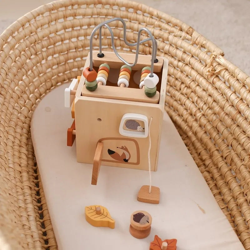 5-in-1 Wooden Activity Cube Game Center Bead Maze Leaf Shape Classifier Learning Montessori Toys 1-3 Early Childhood Education