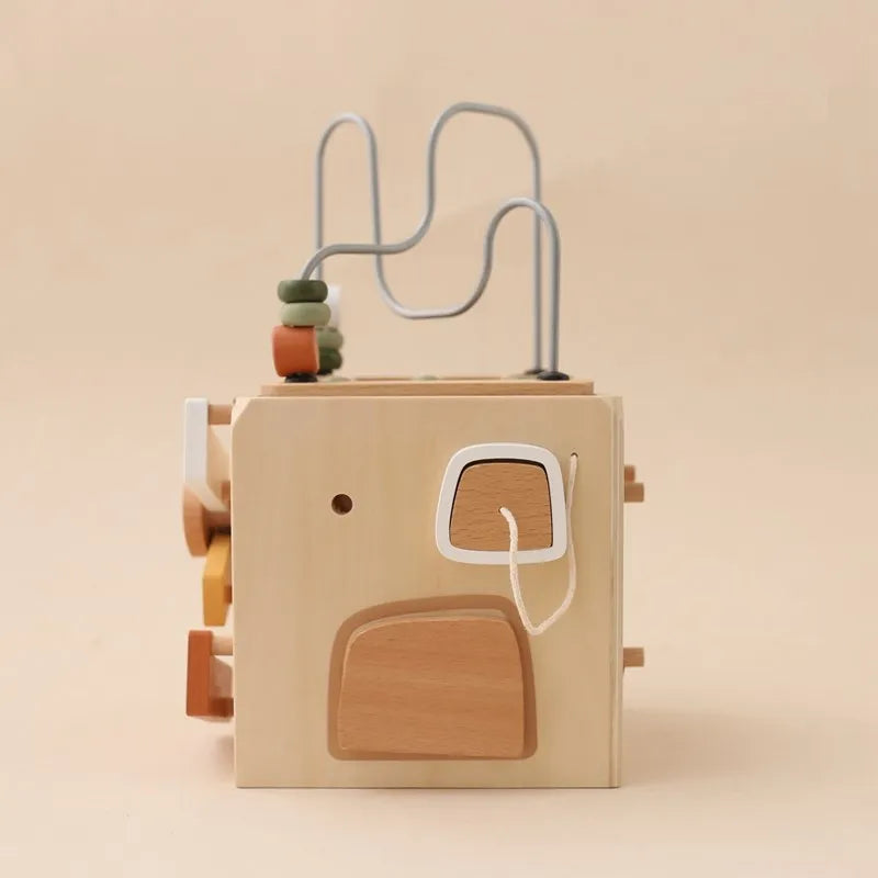 5-in-1 Wooden Activity Cube Game Center Bead Maze Leaf Shape Classifier Learning Montessori Toys 1-3 Early Childhood Education