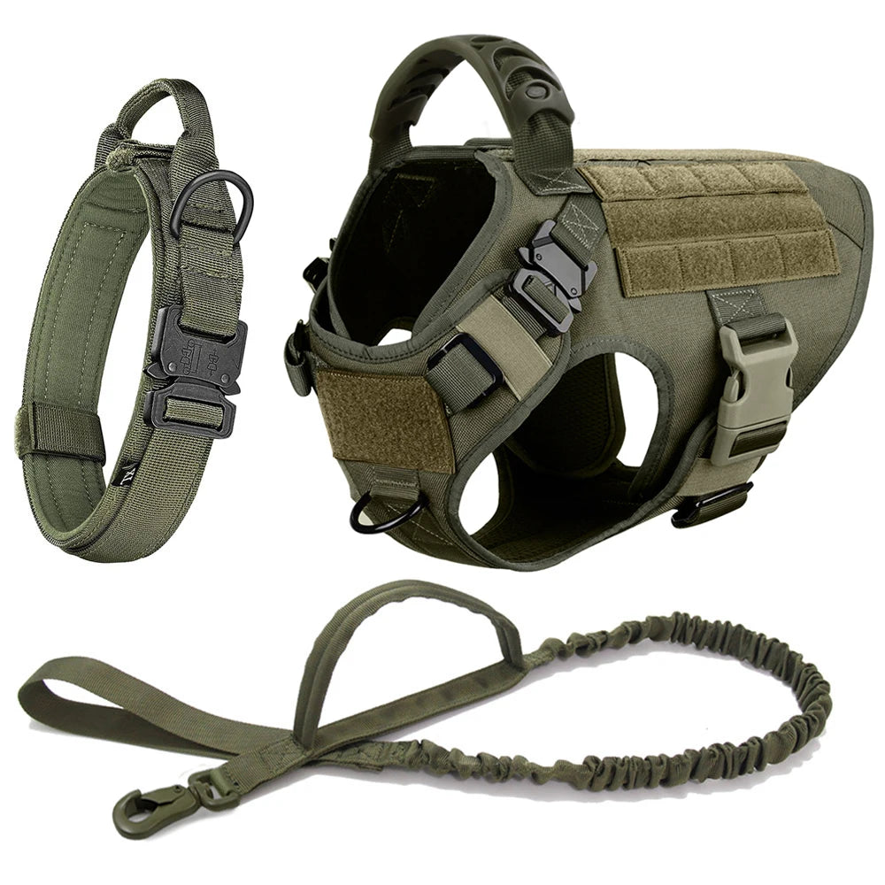 Large Dog Collar Military Dog Harness Leash Molle Pouches Pet Training Vest Tactical Harnesses Dogs Accessories