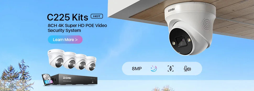 ZOSI Home Security System H.265+ 8CH DVR 4/8pcs 2.0MP 1080p Night Vision Outdoor Surveillance Waterproof Camera Kits