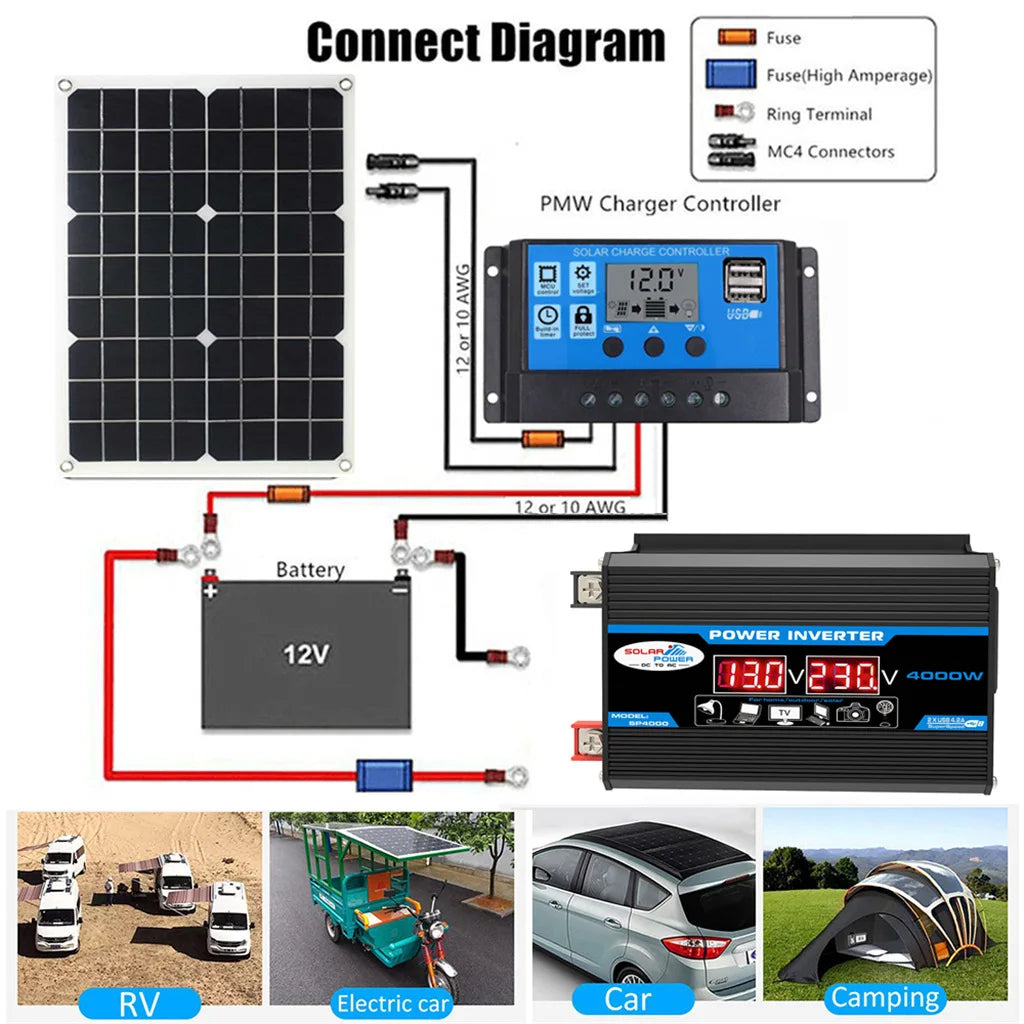 4000W Power Inverter 12V/220V Modified Sine Wave Smart Inverter DC 12V to AC 220V Transformer Power Supply Converter Car Inverte