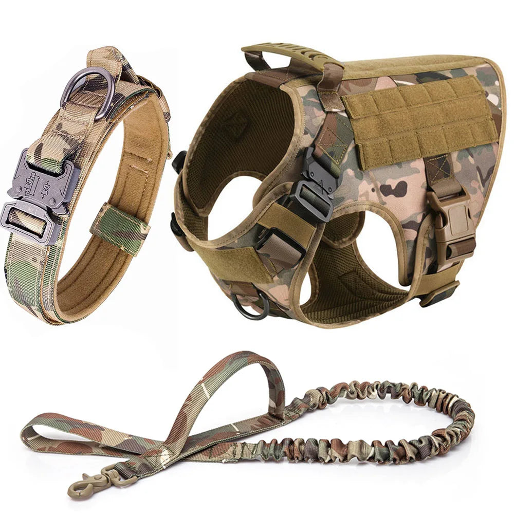 Large Dog Collar Military Dog Harness Leash Molle Pouches Pet Training Vest Tactical Harnesses Dogs Accessories