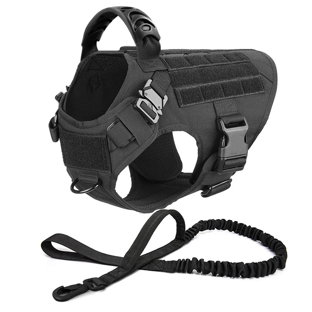 Large Dog Collar Military Dog Harness Leash Molle Pouches Pet Training Vest Tactical Harnesses Dogs Accessories