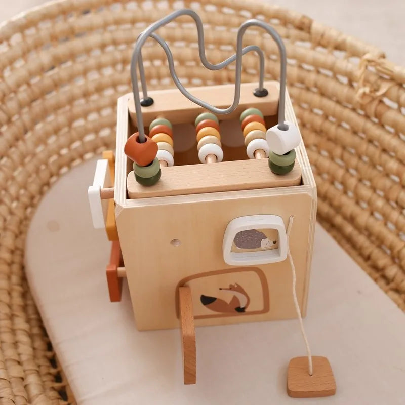 5-in-1 Wooden Activity Cube Game Center Bead Maze Leaf Shape Classifier Learning Montessori Toys 1-3 Early Childhood Education
