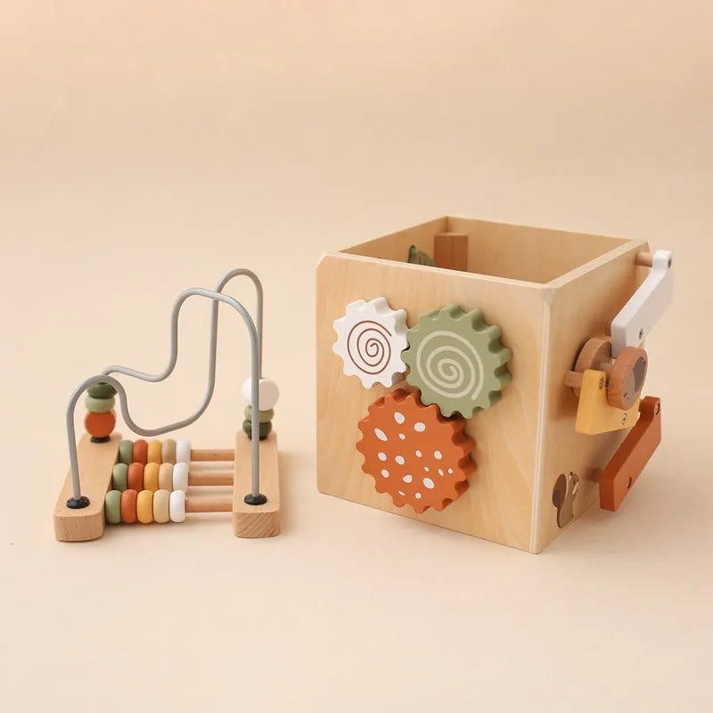 5-in-1 Wooden Activity Cube Game Center Bead Maze Leaf Shape Classifier Learning Montessori Toys 1-3 Early Childhood Education
