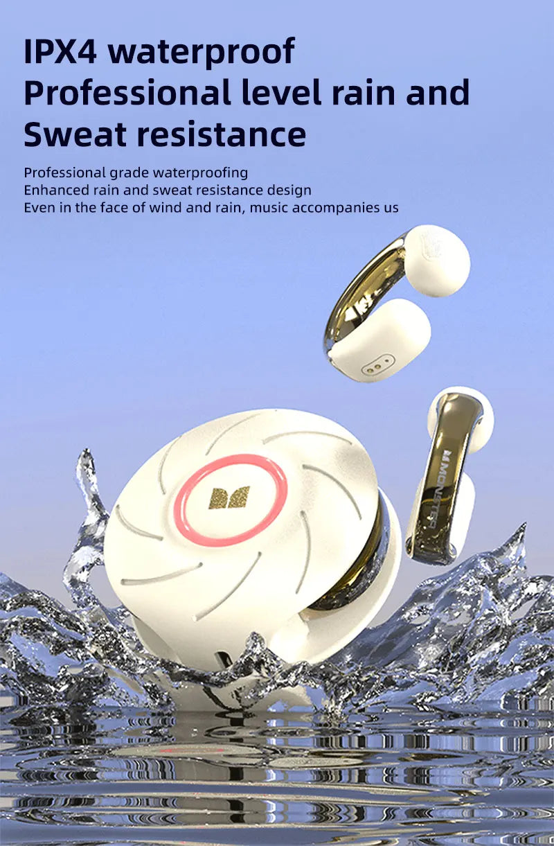 Monster MQT46 TWS Bluetooth Earclip Stereo Sports Music Headphones With High Fidelity Sound Quality And High Definition Call Wit