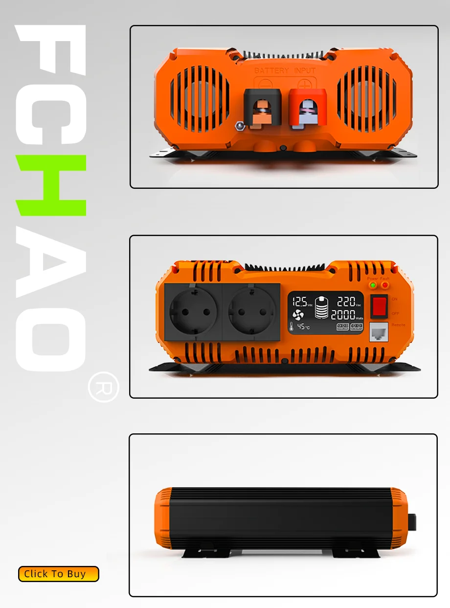 FCHAO Pure Sine Wave Inverter 12V 24V 48V To 220V 230V LCD Display Auto Accessories Power Converter For Home Camping And RV