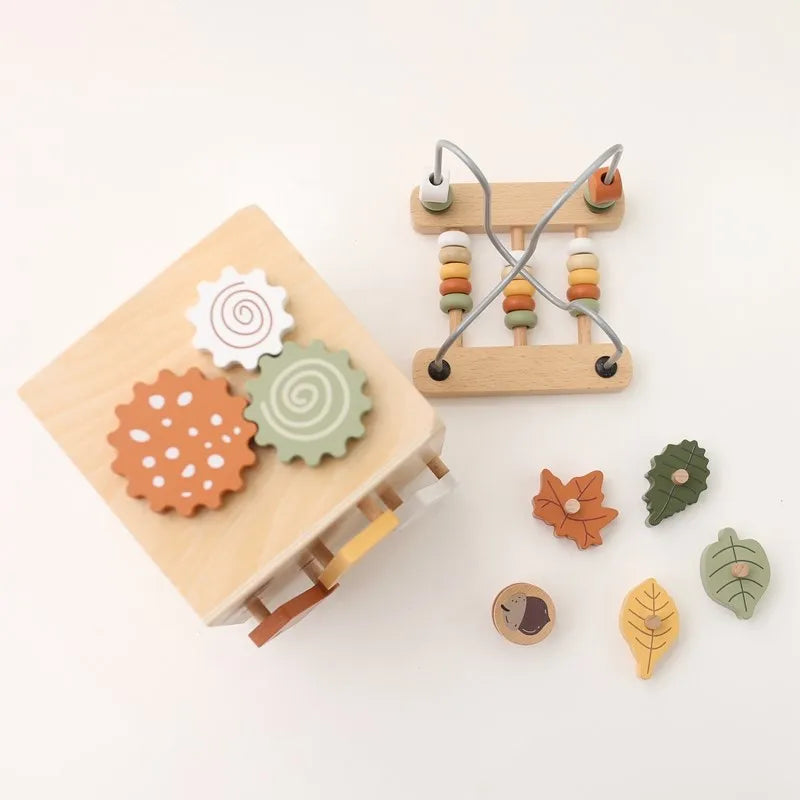 5-in-1 Wooden Activity Cube Game Center Bead Maze Leaf Shape Classifier Learning Montessori Toys 1-3 Early Childhood Education