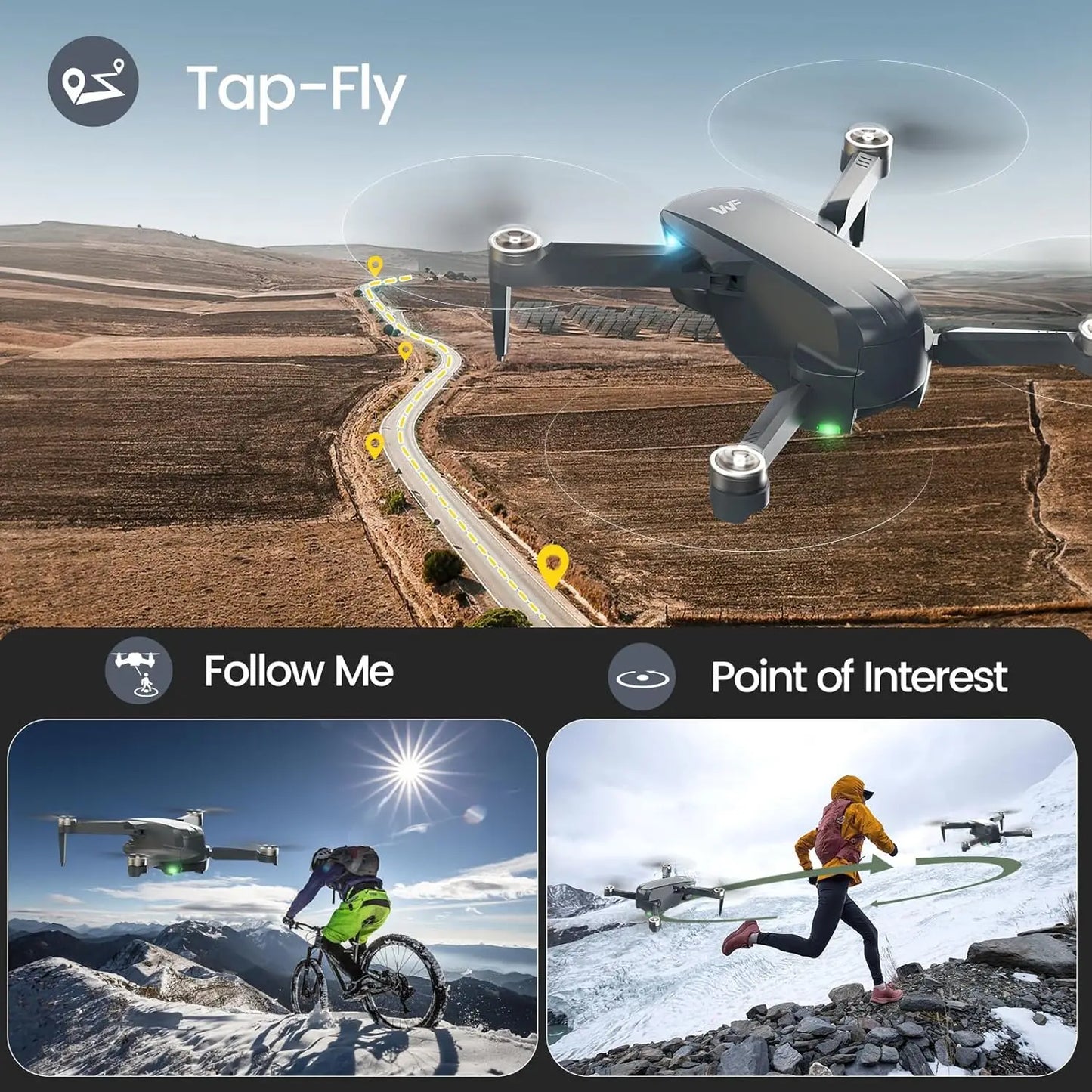 WeFone WF40 4K 2-Axis Gimbal GPS Drone, 5G, Auto Return, Brushless, 44min Flight, 2 Bats,C0.