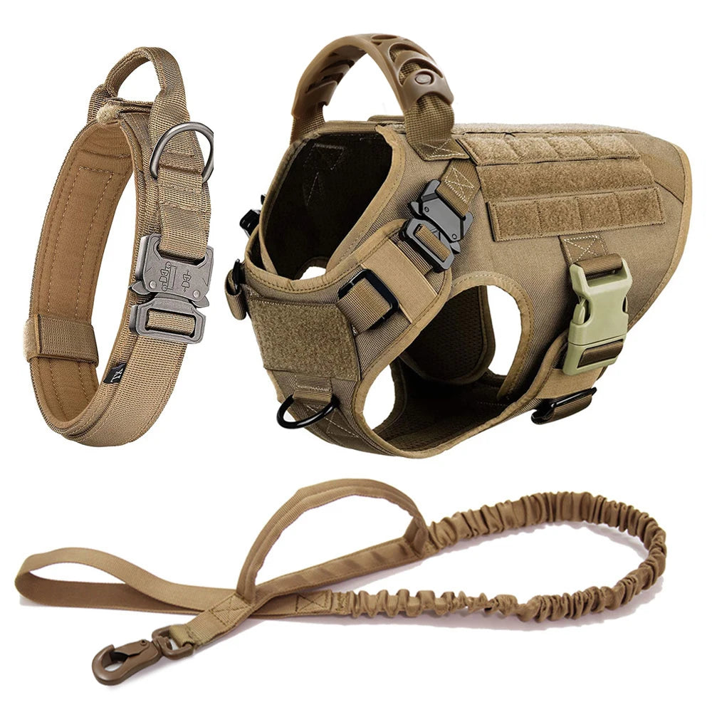 Large Dog Collar Military Dog Harness Leash Molle Pouches Pet Training Vest Tactical Harnesses Dogs Accessories