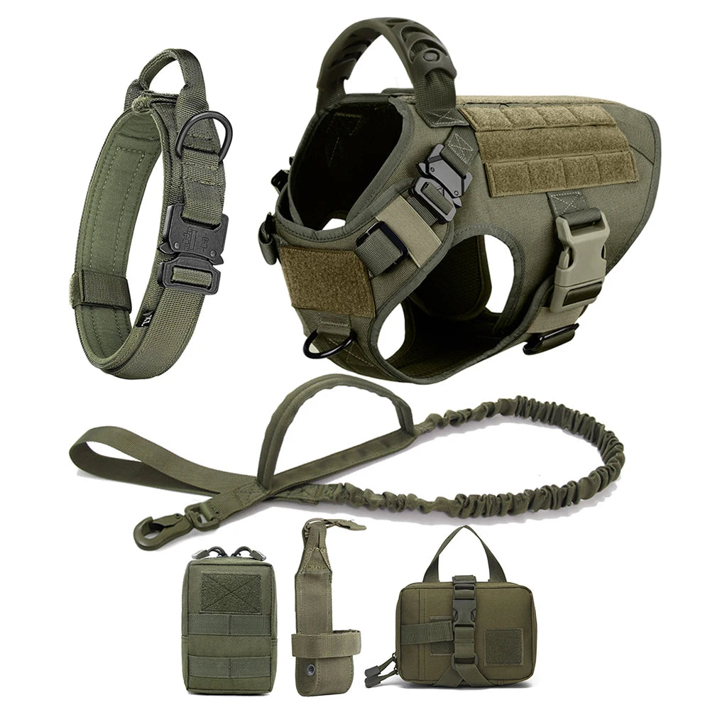 Large Dog Collar Military Dog Harness Leash Molle Pouches Pet Training Vest Tactical Harnesses Dogs Accessories