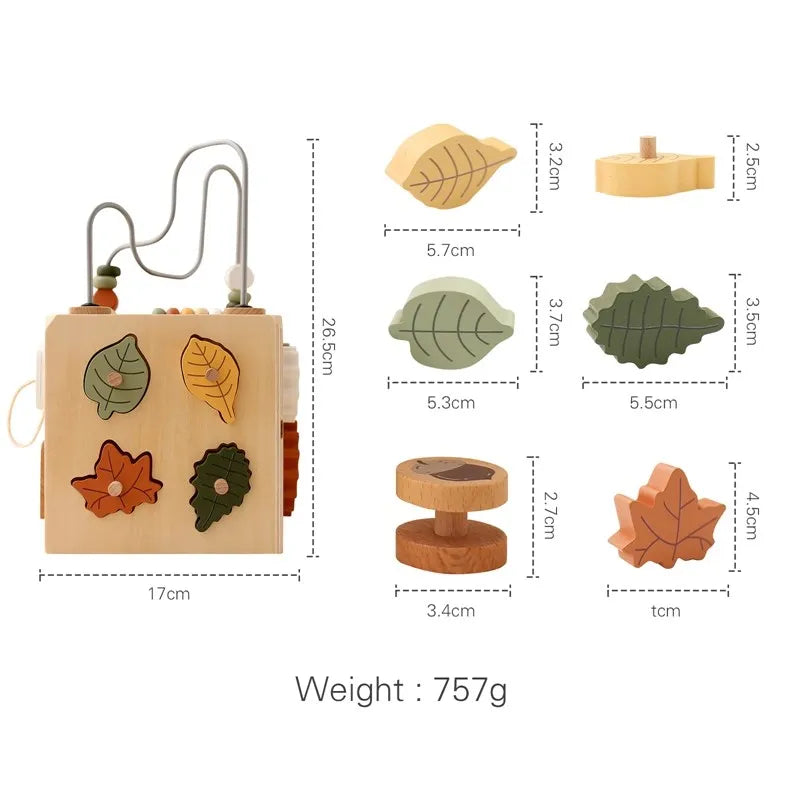 5-in-1 Wooden Activity Cube Game Center Bead Maze Leaf Shape Classifier Learning Montessori Toys 1-3 Early Childhood Education