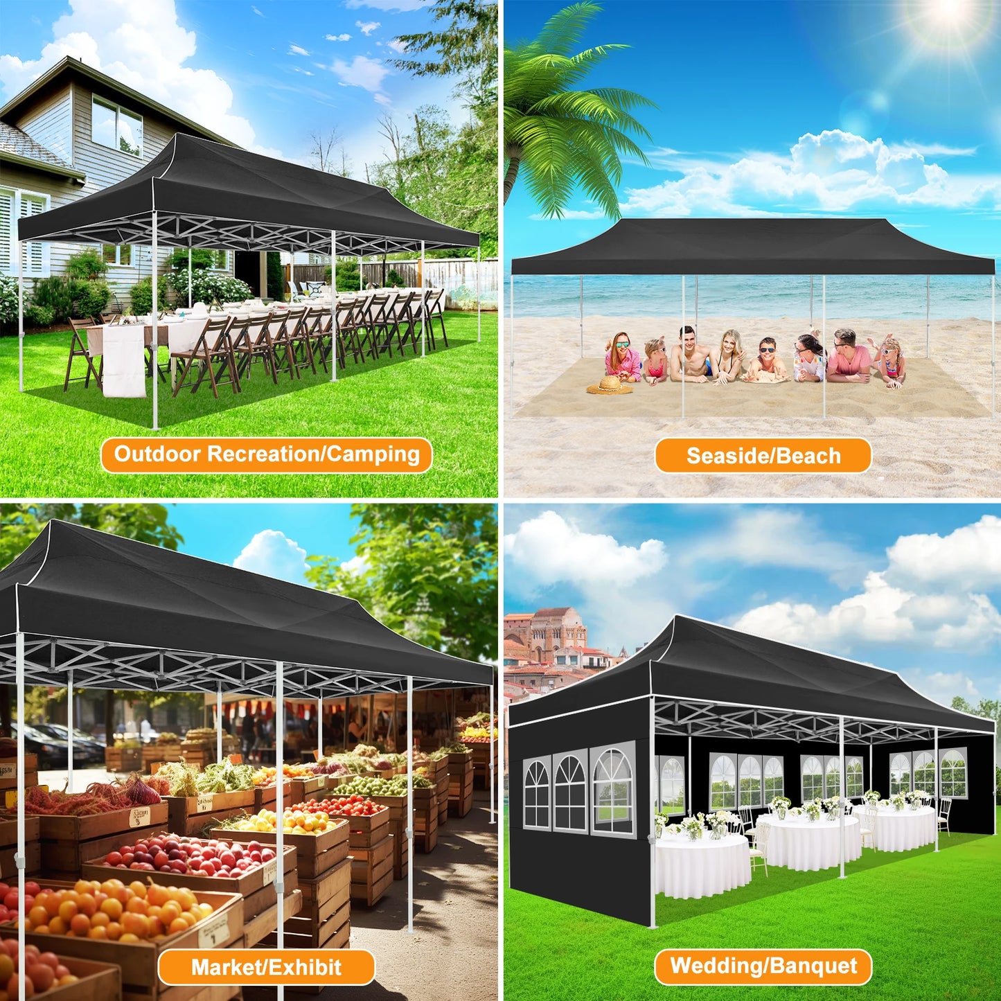 Tents for Parties 10x30 Heavy Duty Pop Up Canopy Tent with 8 Sidewalls, Commercial Party Tent Event Wedding Instant Canopy
