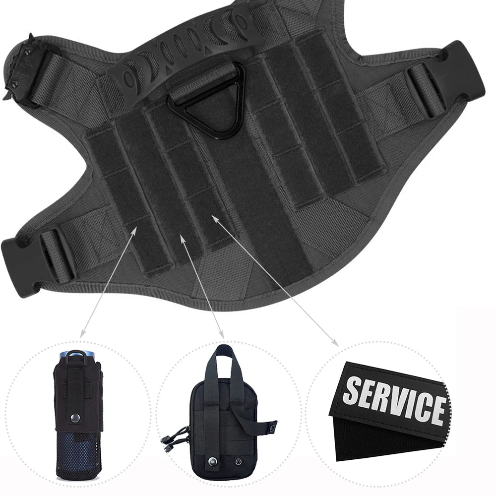 Large Dog Collar Military Dog Harness Leash Molle Pouches Pet Training Vest Tactical Harnesses Dogs Accessories
