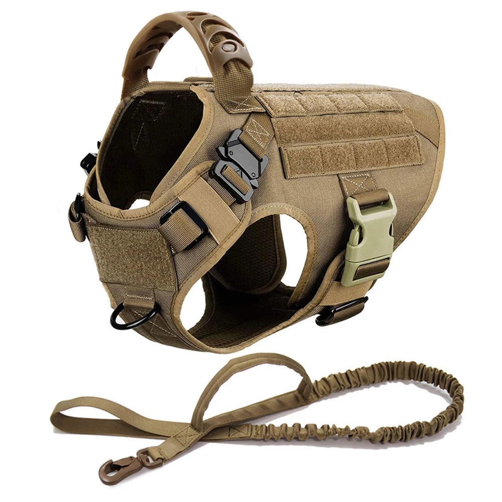 Large Dog Collar Military Dog Harness Leash Molle Pouches Pet Training Vest Tactical Harnesses Dogs Accessories