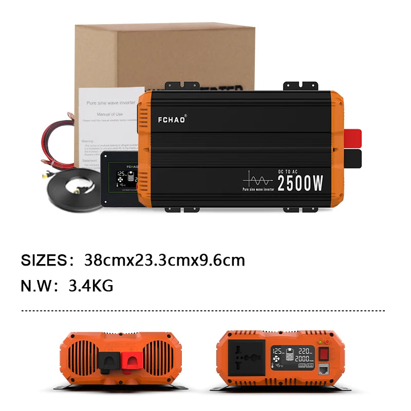 FCHAO Pure Sine Wave Inverter 12V 24V 48V To 220V 230V LCD Display Auto Accessories Power Converter For Home Camping And RV