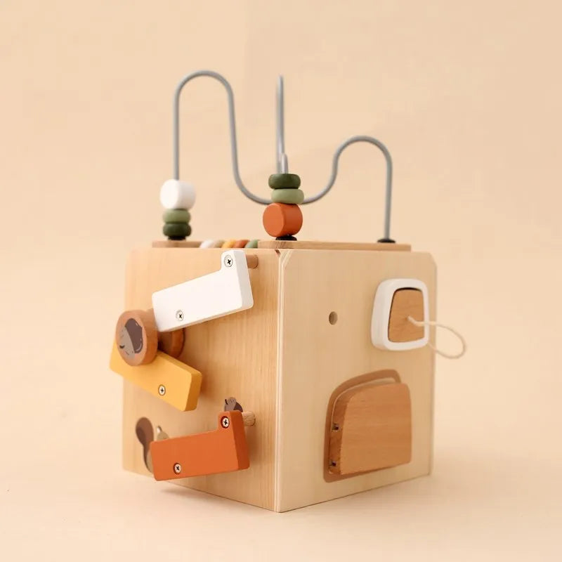 5-in-1 Wooden Activity Cube Game Center Bead Maze Leaf Shape Classifier Learning Montessori Toys 1-3 Early Childhood Education