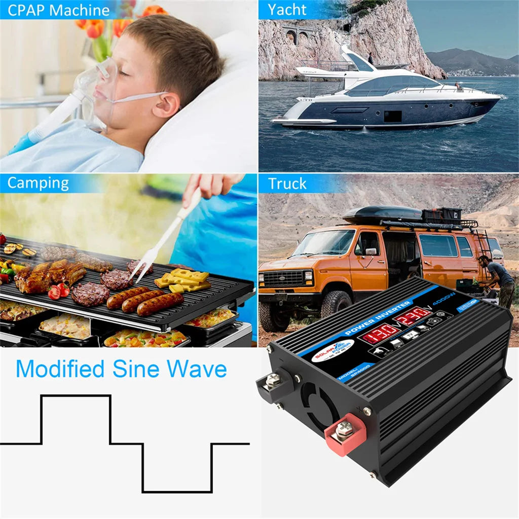 4000W Power Inverter 12V/220V Modified Sine Wave Smart Inverter DC 12V to AC 220V Transformer Power Supply Converter Car Inverte
