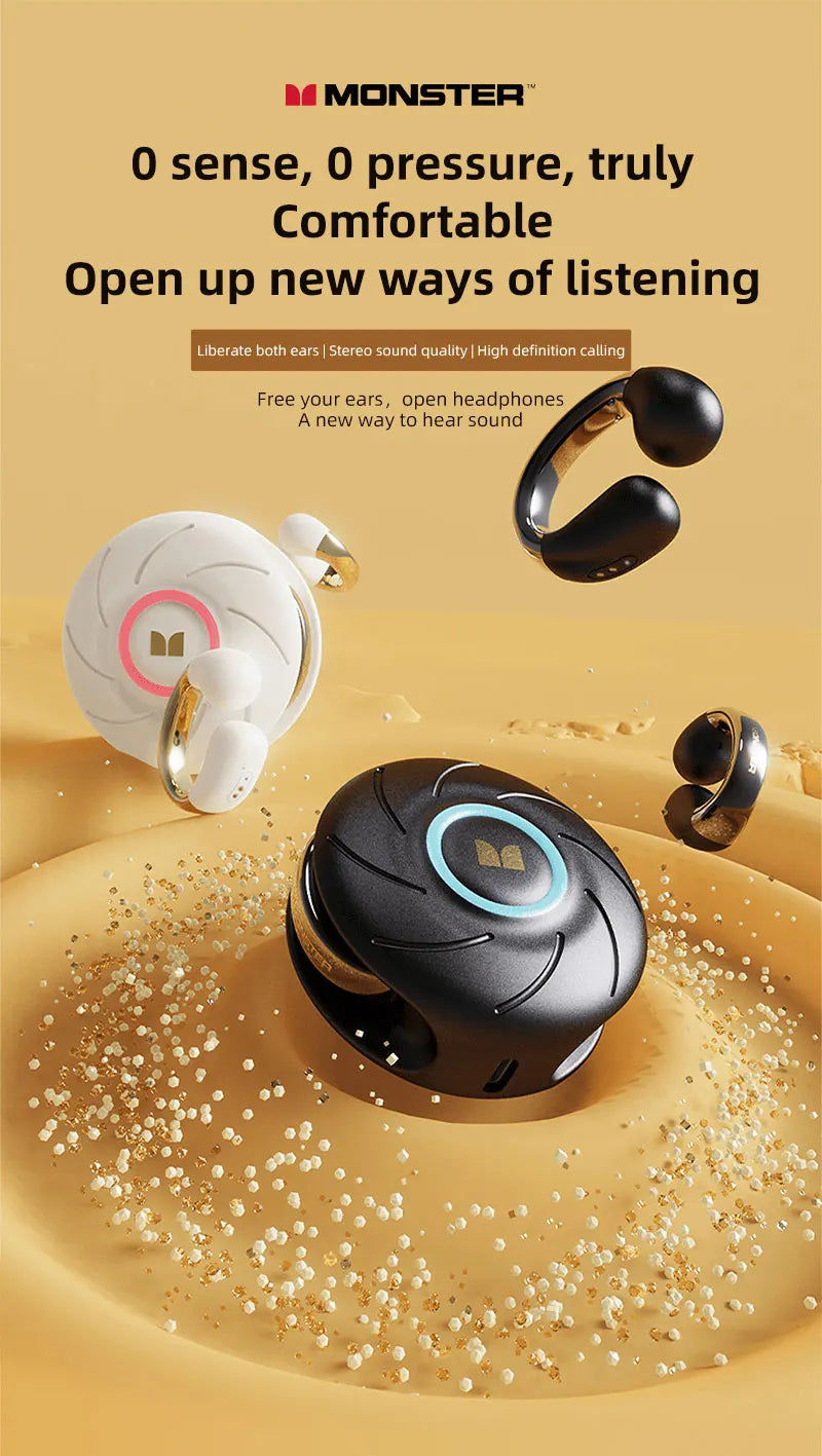 Monster MQT46 TWS Bluetooth Earclip Stereo Sports Music Headphones With High Fidelity Sound Quality And High Definition Call Wit
