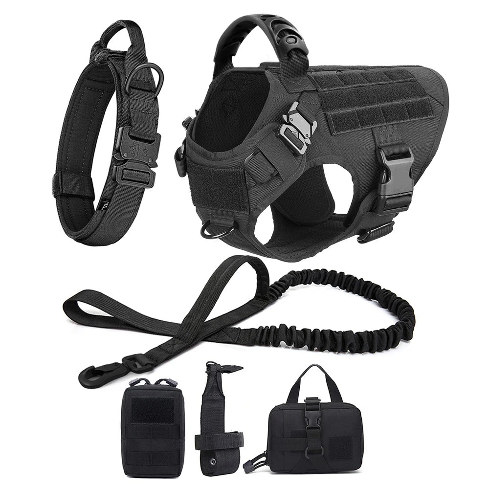 Large Dog Collar Military Dog Harness Leash Molle Pouches Pet Training Vest Tactical Harnesses Dogs Accessories