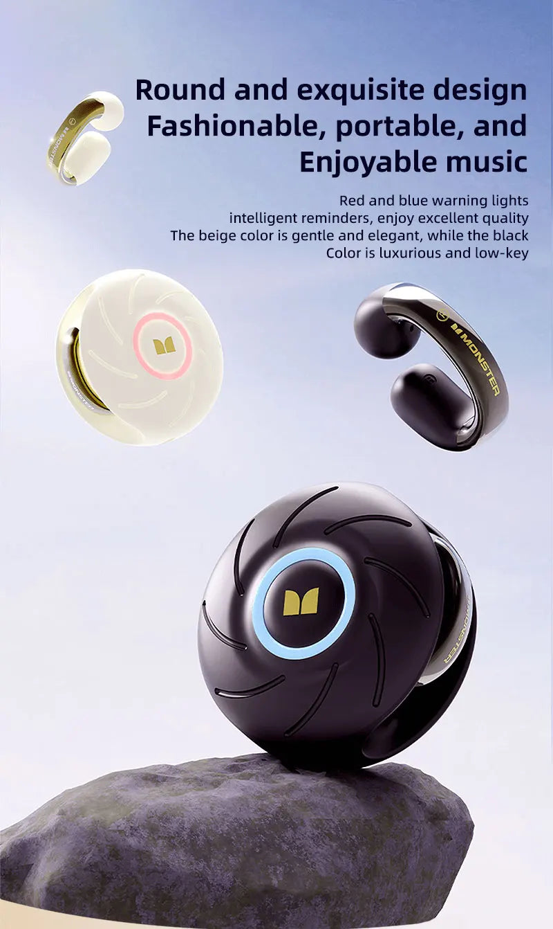 Monster MQT46 TWS Bluetooth Earclip Stereo Sports Music Headphones With High Fidelity Sound Quality And High Definition Call Wit