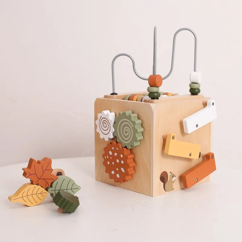5-in-1 Wooden Activity Cube Game Center Bead Maze Leaf Shape Classifier Learning Montessori Toys 1-3 Early Childhood Education