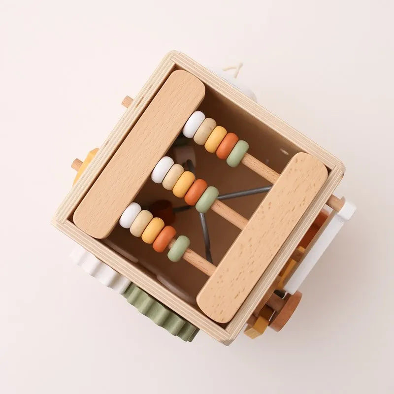 5-in-1 Wooden Activity Cube Game Center Bead Maze Leaf Shape Classifier Learning Montessori Toys 1-3 Early Childhood Education