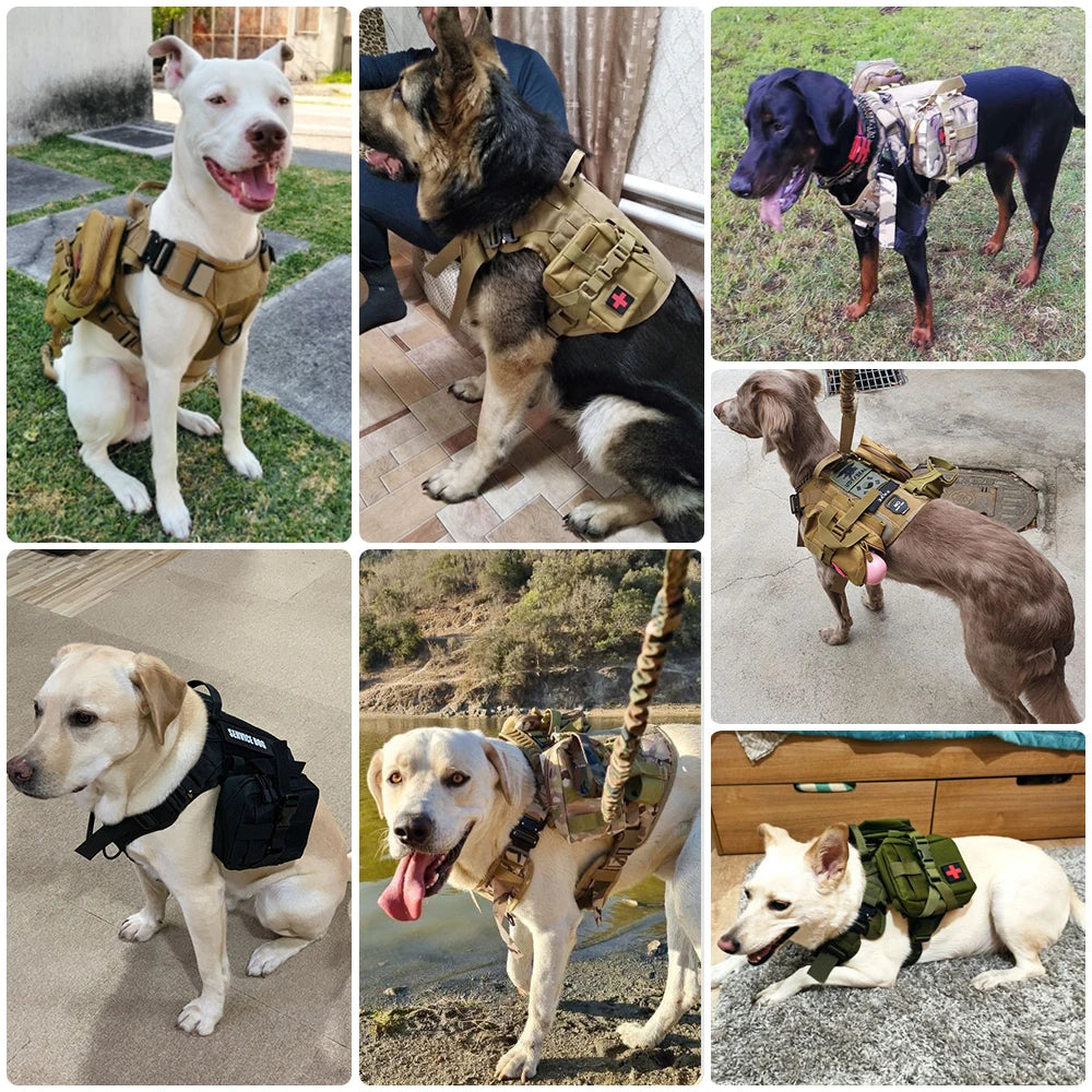 Large Dog Collar Military Dog Harness Leash Molle Pouches Pet Training Vest Tactical Harnesses Dogs Accessories