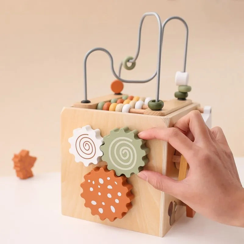 5-in-1 Wooden Activity Cube Game Center Bead Maze Leaf Shape Classifier Learning Montessori Toys 1-3 Early Childhood Education