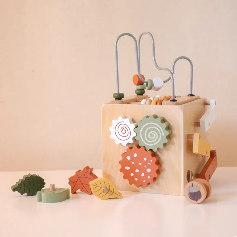 5-in-1 Wooden Activity Cube Game Center Bead Maze Leaf Shape Classifier Learning Montessori Toys 1-3 Early Childhood Education