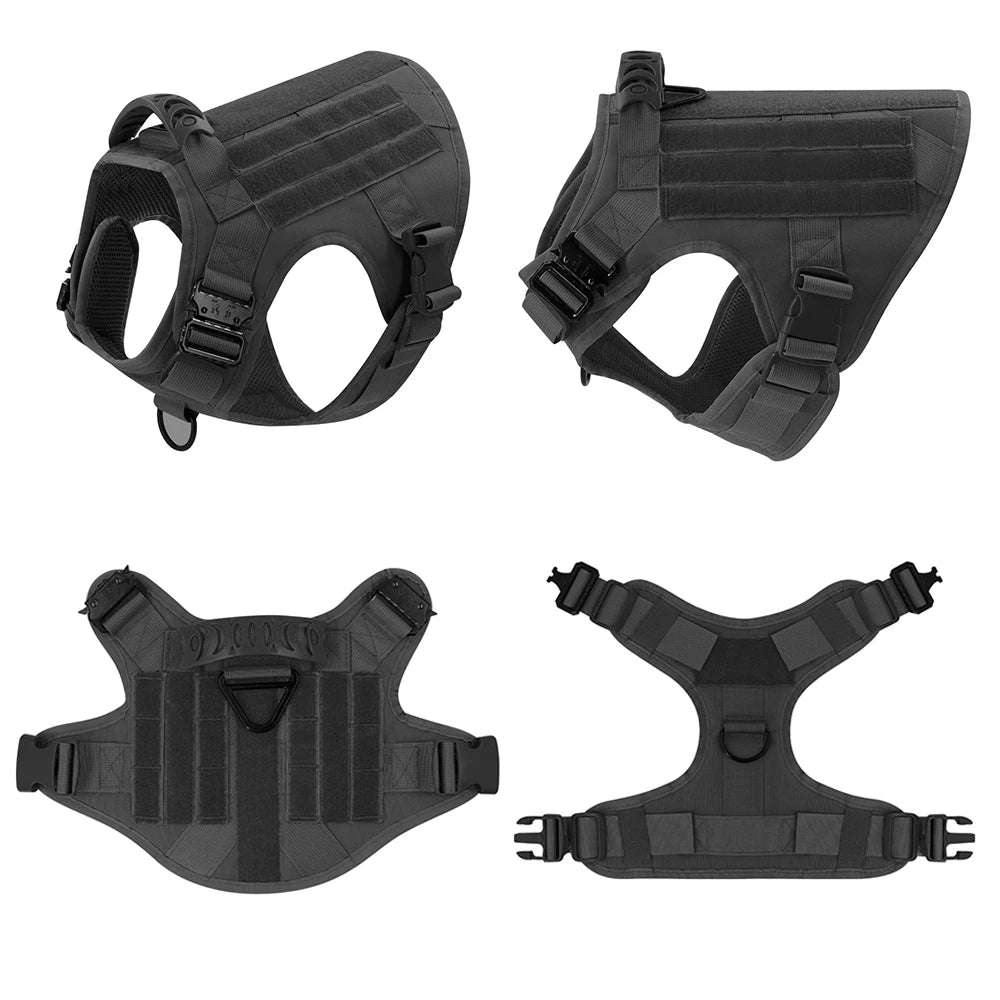 Large Dog Collar Military Dog Harness Leash Molle Pouches Pet Training Vest Tactical Harnesses Dogs Accessories