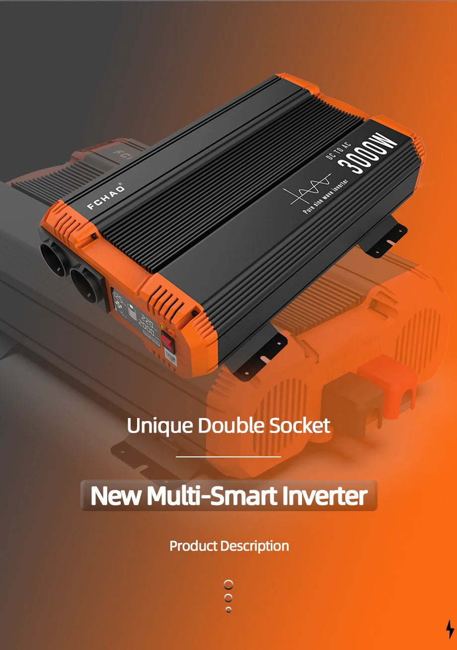 FCHAO Pure Sine Wave Inverter 12V 24V 48V To 220V 230V LCD Display Auto Accessories Power Converter For Home Camping And RV
