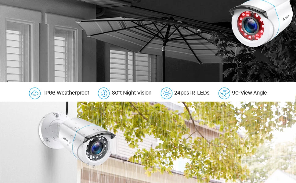 ZOSI Home Security System H.265+ 8CH DVR 4/8pcs 2.0MP 1080p Night Vision Outdoor Surveillance Waterproof Camera Kits