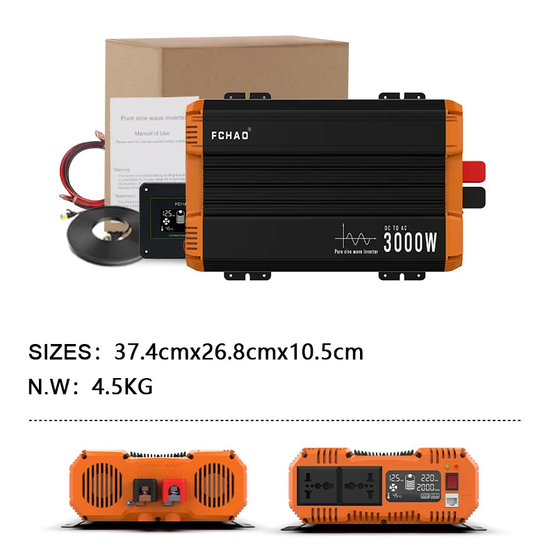 FCHAO Pure Sine Wave Inverter 12V 24V 48V To 220V 230V LCD Display Auto Accessories Power Converter For Home Camping And RV