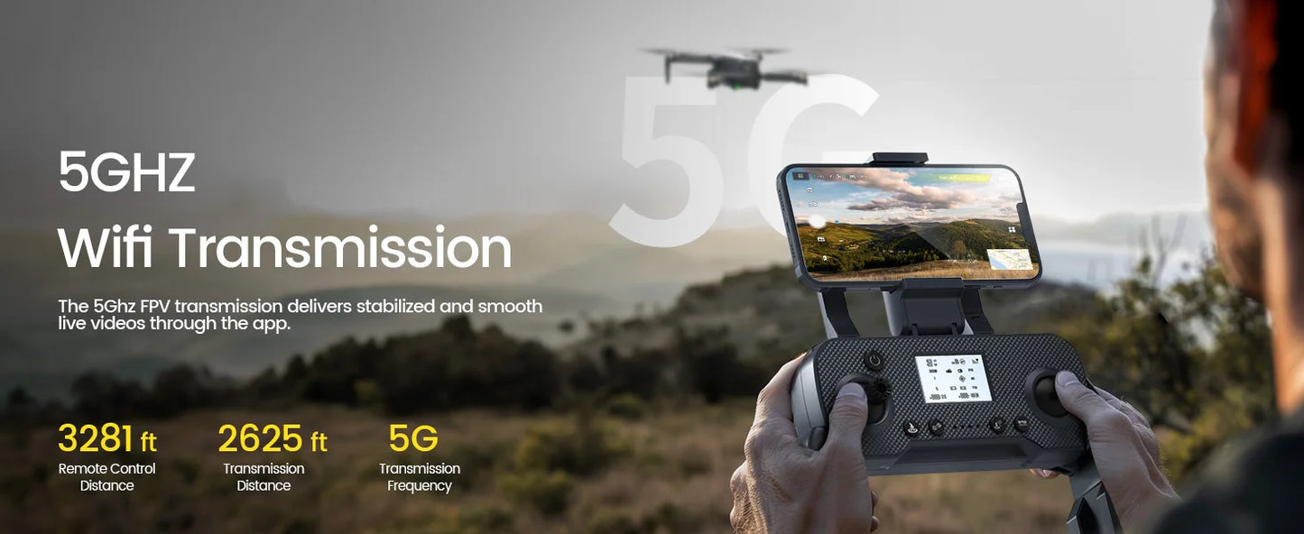 WeFone WF40 4K 2-Axis Gimbal GPS Drone, 5G, Auto Return, Brushless, 44min Flight, 2 Bats,C0.