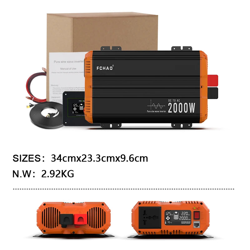 FCHAO Pure Sine Wave Inverter 12V 24V 48V To 220V 230V LCD Display Auto Accessories Power Converter For Home Camping And RV