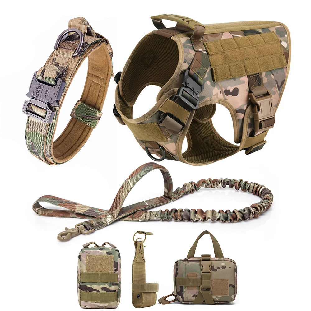 Large Dog Collar Military Dog Harness Leash Molle Pouches Pet Training Vest Tactical Harnesses Dogs Accessories